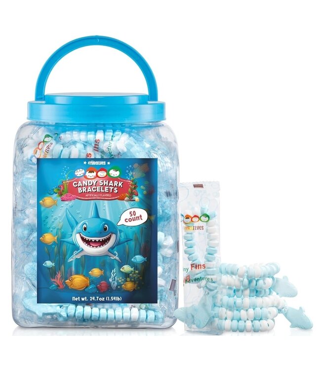 4YOREELVES 50 Shark Candy Bracelets Individually Wrapped