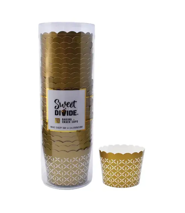SWEET DIVIDE Small 3 oz Disposable Baking & Snack Cups - Gold - 25 Pk