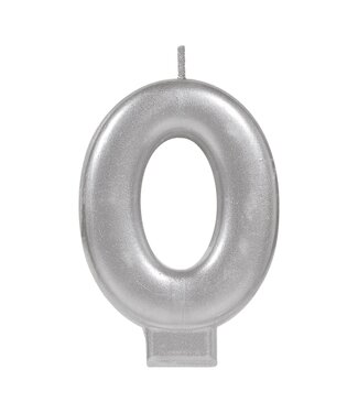 Amscan Numeral Metallic Candle #0 - Silver