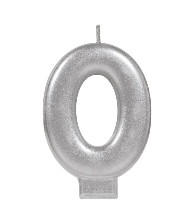 Amscan Numeral Metallic Candle #0 - Silver