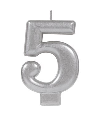 Amscan Numeral Metallic Candle #5 - Silver