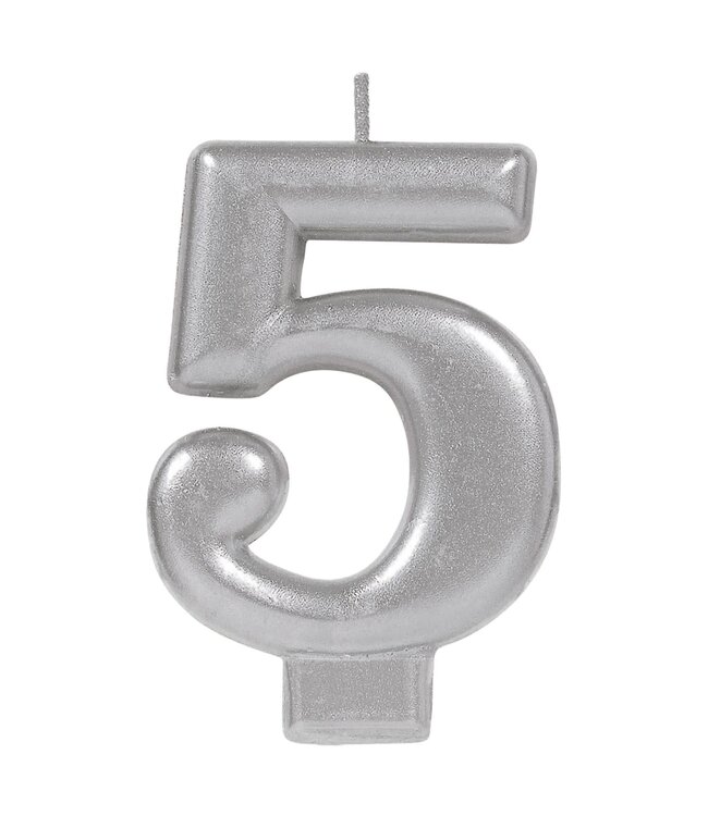 Amscan Numeral Metallic Candle #5 - Silver