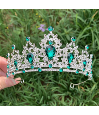 PARTY ON Silver Tiara with Green Stones
