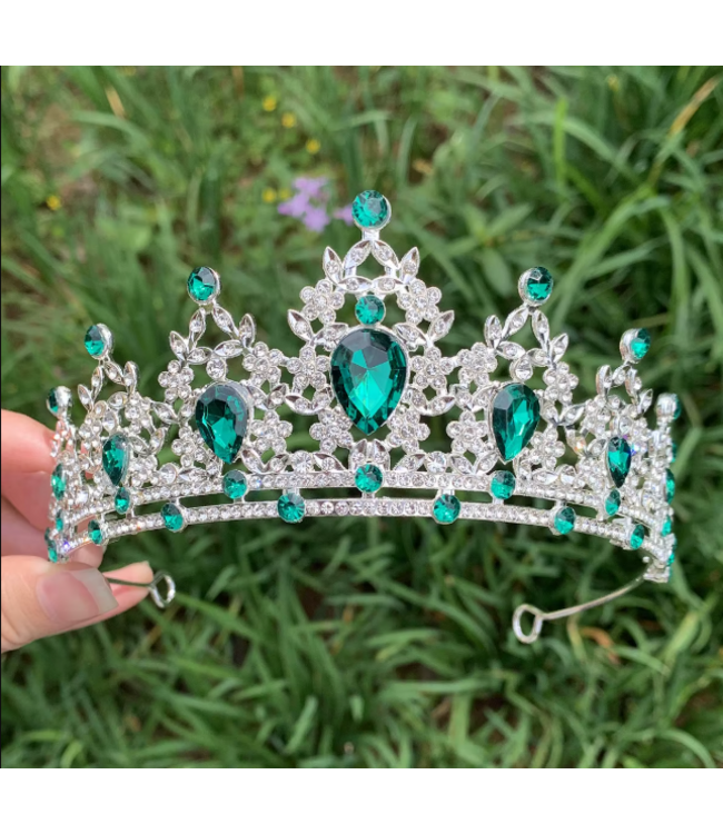 PARTY ON Silver Tiara with Green Stones