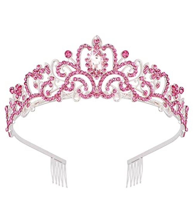 PARTY ON SILVER TIARA WITH LIGHT PINK STONES