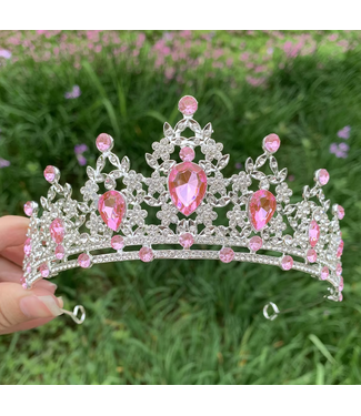 PARTY ON SILVER TIARA WITH LIGHT PINK STONES