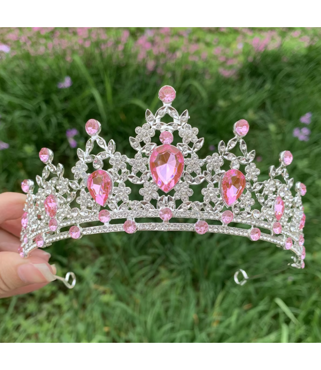 PARTY ON SILVER TIARA WITH LIGHT PINK STONES