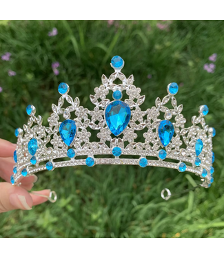 PARTY ON Silver Tiara with Lake Blue Stones