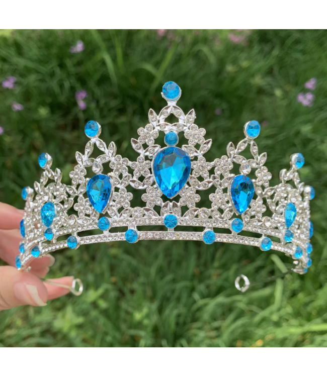 PARTY ON Silver Tiara with Lake Blue Stones