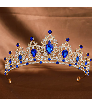 PARTY ON Gold Tiara with Sapphire Blue Stones