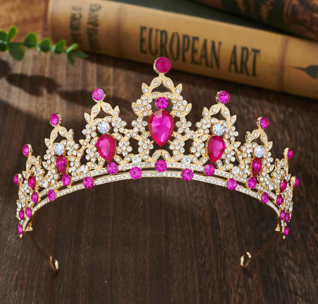 Tiara With Roses Gold Tiara with Rose Red Stones | Party On USA - Party On!