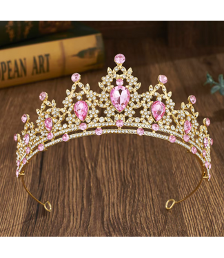 PARTY ON GOLD TIARA WITH LIGHT PINK STONES