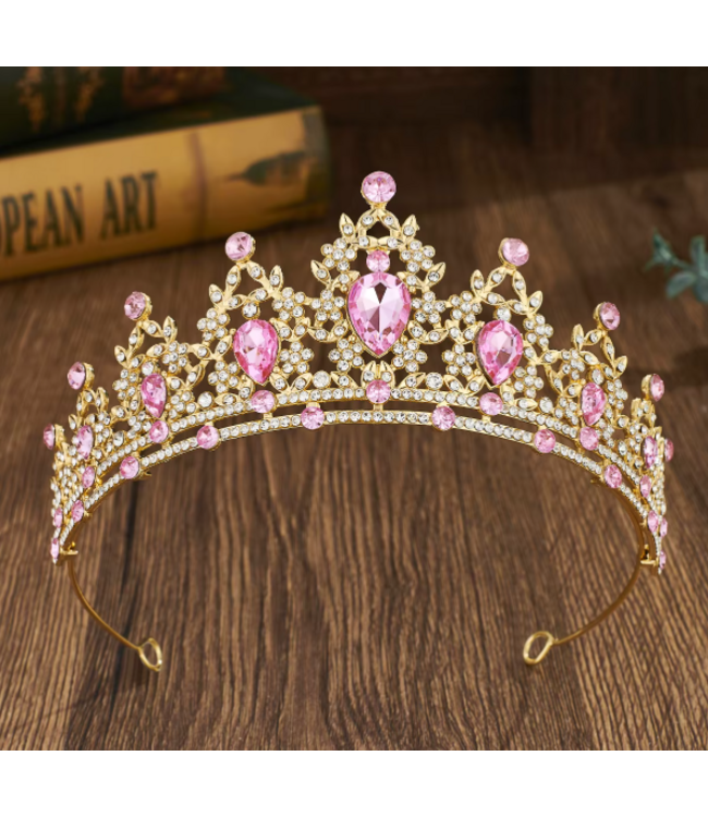 PARTY ON GOLD TIARA WITH LIGHT PINK STONES