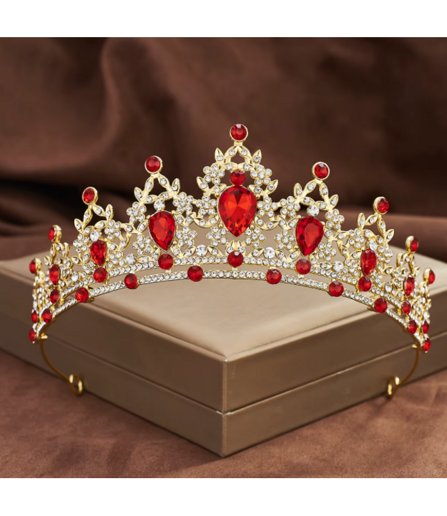 PARTY ON GOLD TIARA WITH RED STONES