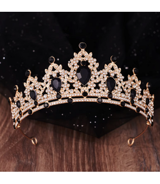 PARTY ON Gold Tiara with Black Rhinestones