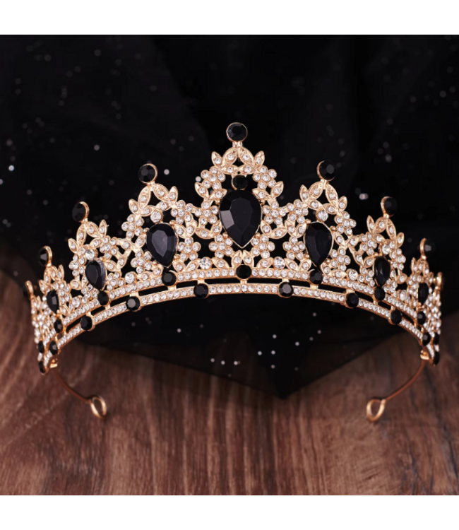PARTY ON Gold Tiara with Black Rhinestones