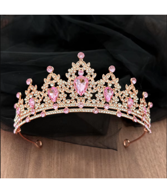 PARTY ON ROSE GOLD TIARA WITH PINK STONES