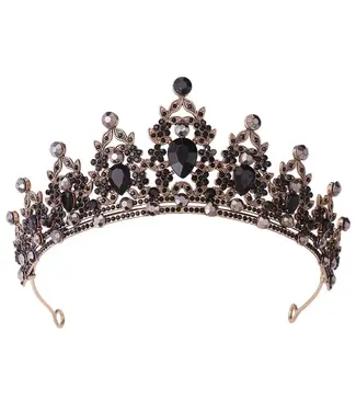 PARTY ON Gold Tiara with all Black Rhinestones