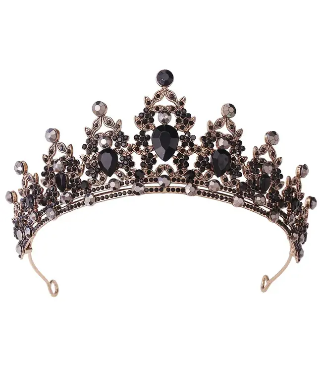 PARTY ON Gold Tiara with all Black Rhinestones