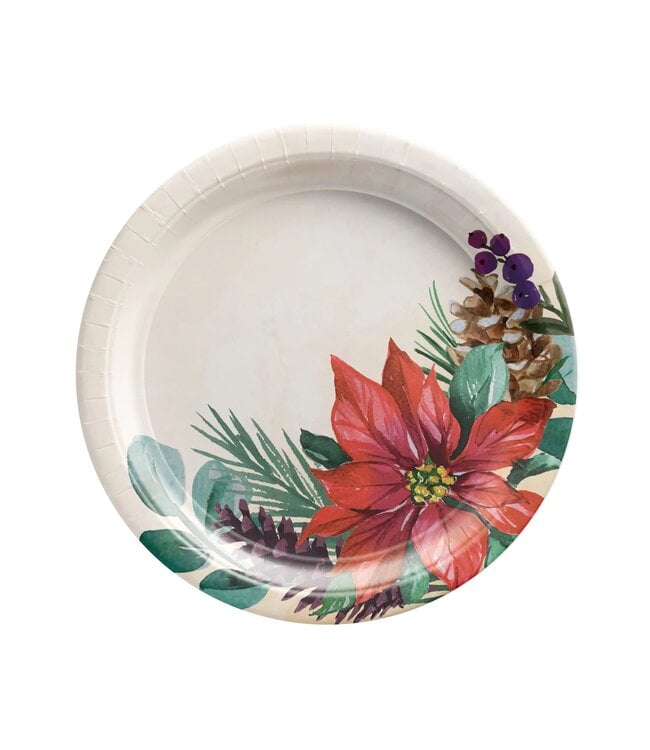 Amscan Traditional Poinsettia 7" Plates - 8 Count