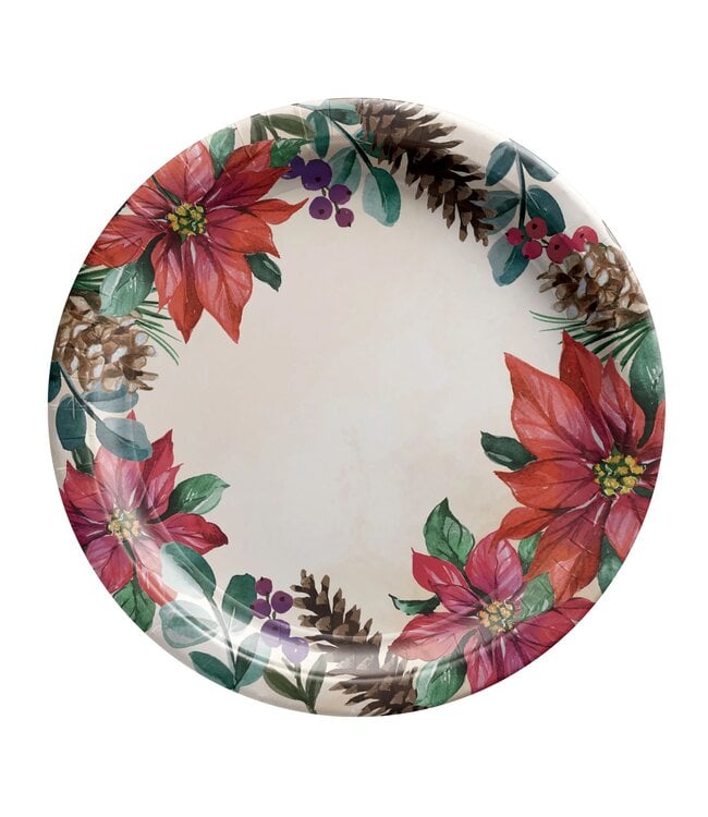 Amscan Traditional Poinsettia 9" Plates - 8 Count