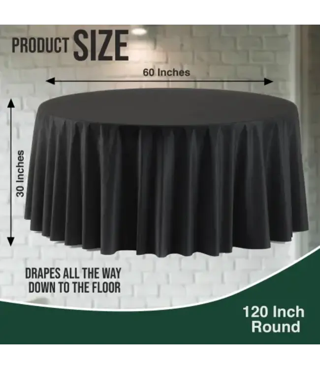 EXQUISITE Premium 120" Round Black Table Cover