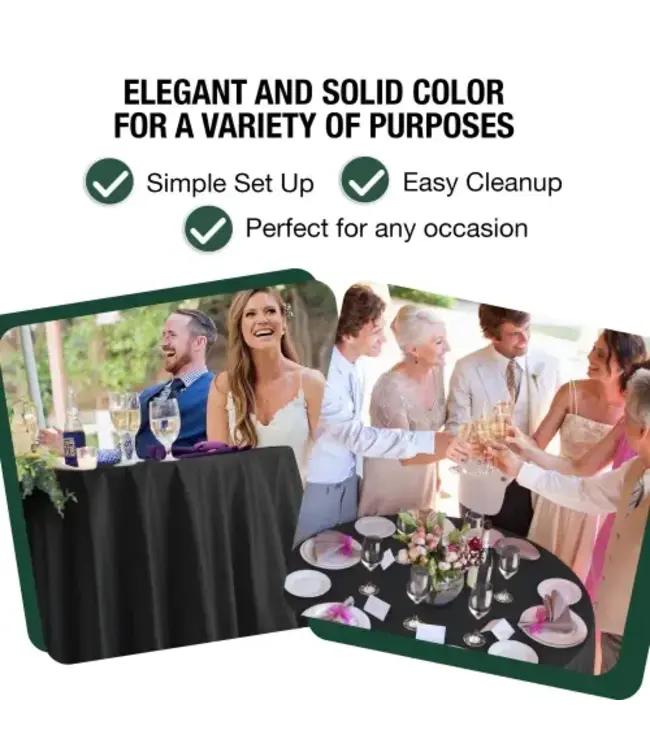 EXQUISITE Premium 120" Round Black Table Cover
