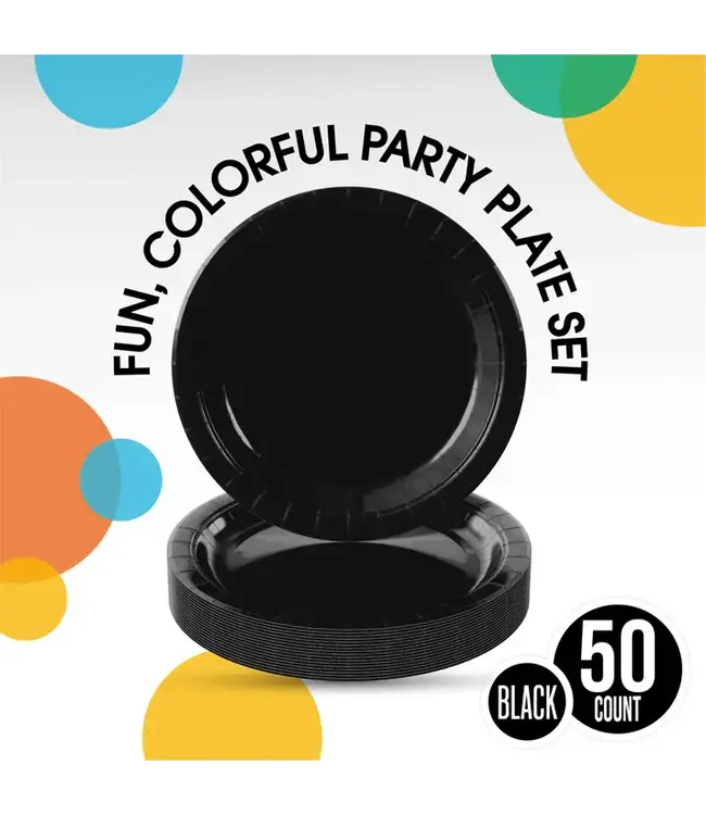 CROWN DISPLAY 50CT 7in PAPER PLATES BLACK