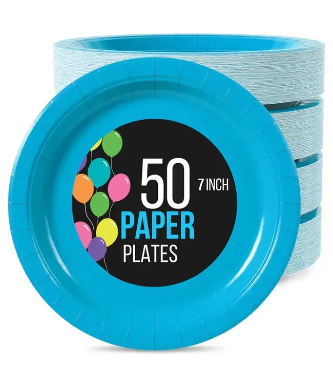 CROWN DISPLAY 7 In. Turquoise Paper Plates - 50 Ct.