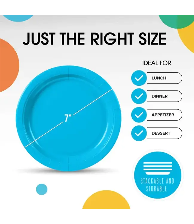 CROWN DISPLAY 7 In. Turquoise Paper Plates - 50 Ct.