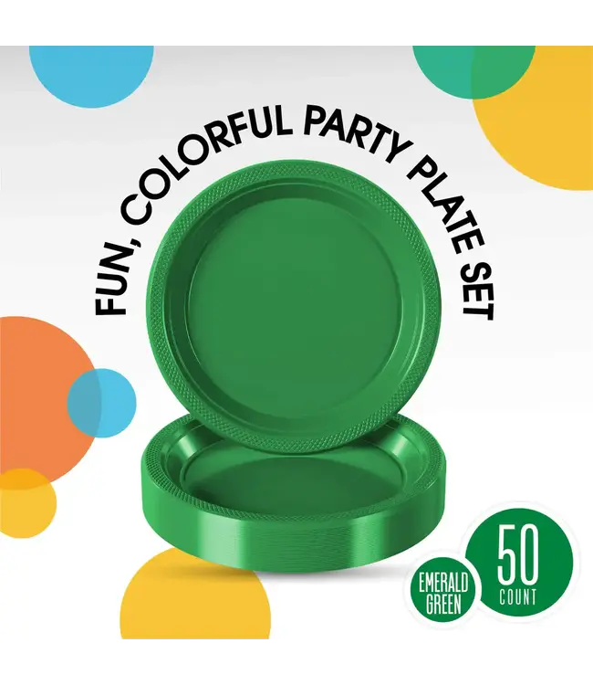 CROWN DISPLAY 10 In. Emerald Green Plastic Plates | 50 Count