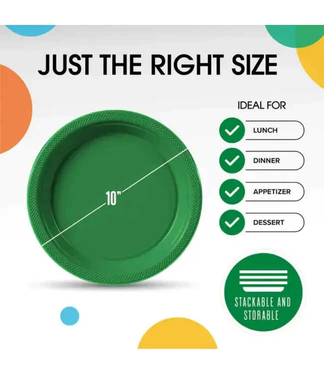 CROWN DISPLAY 10 In. Emerald Green Plastic Plates | 50 Count