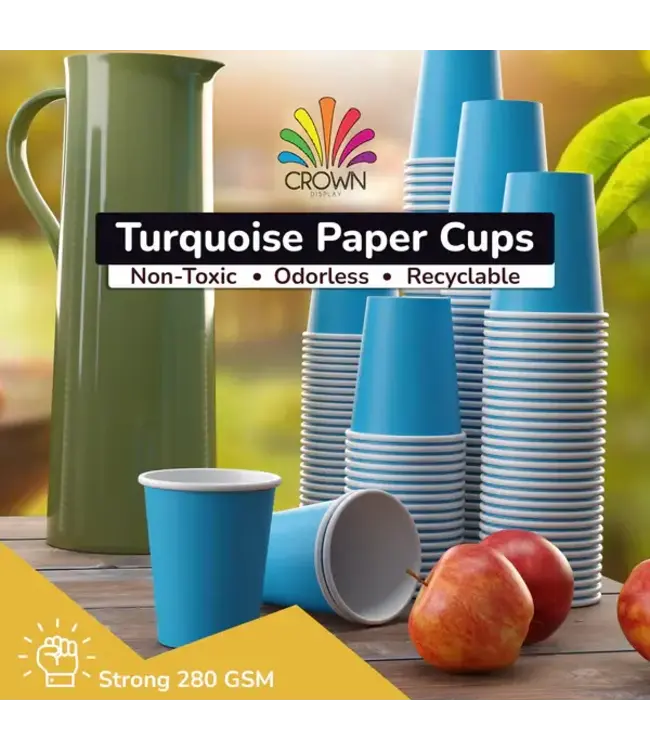 CROWN DISPLAY 9 oz. Turquoise Paper Cups - 100 Ct.
