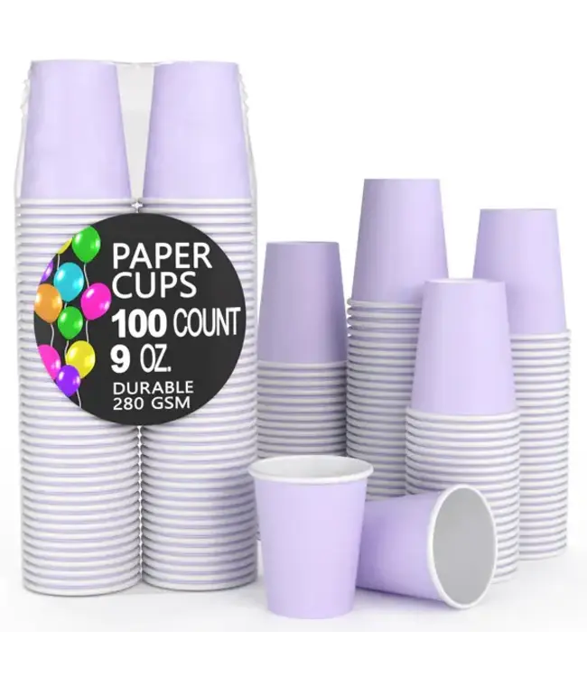 CROWN DISPLAY 9 oz. Lavender Paper Cups - 100 Ct.