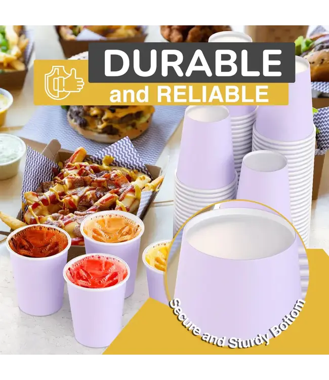 CROWN DISPLAY 9 oz. Lavender Paper Cups - 100 Ct.