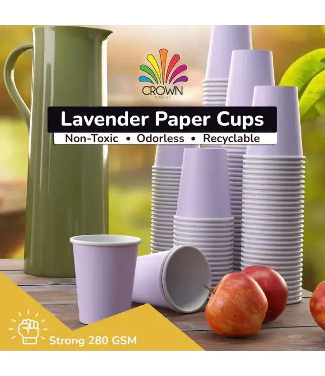 CROWN DISPLAY 9 oz. Lavender Paper Cups - 100 Ct.
