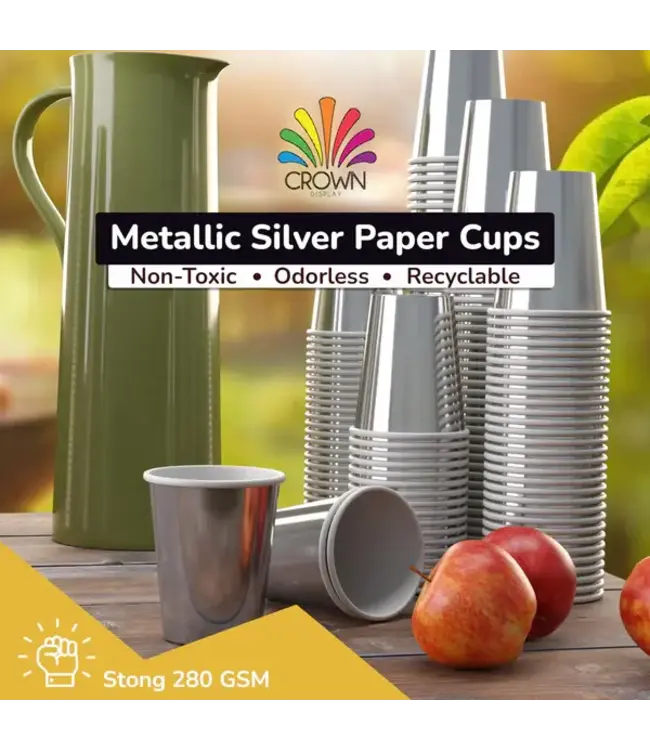 CROWN DISPLAY 9 oz. Metallic Silver Paper Cups - 50 Ct.