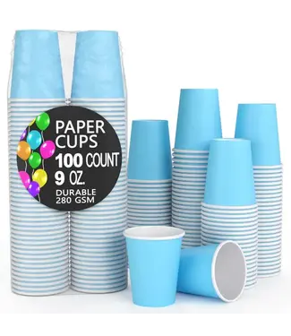 CROWN DISPLAY 9 oz. Light Blue Paper Cups - 100 Ct.