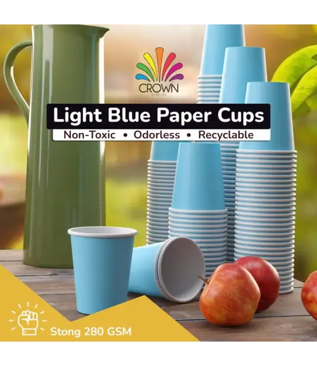 CROWN DISPLAY 9 oz. Light Blue Paper Cups - 100 Ct.