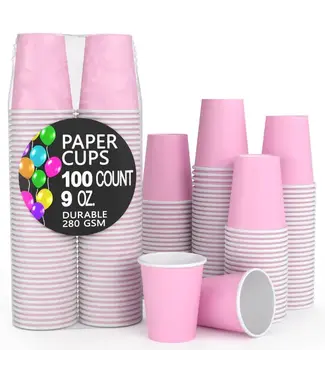 CROWN DISPLAY 9 Oz. Pink Paper Cups | 100 Count