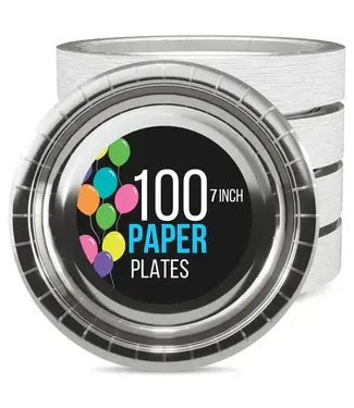 CROWN DISPLAY 7 In. Reflective Silver Paper Plates - 100 Ct.