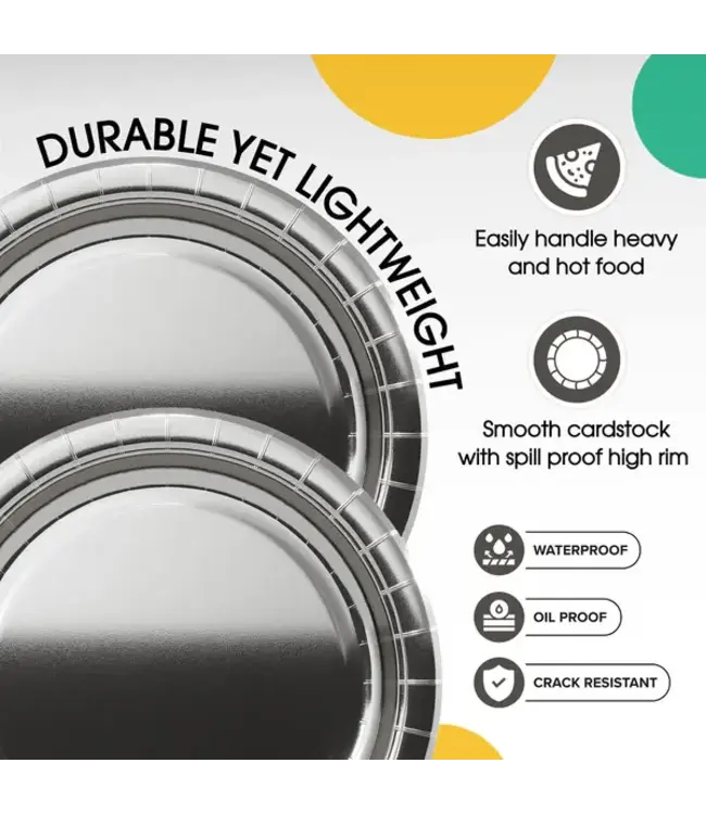 CROWN DISPLAY 7 In. Reflective Silver Paper Plates - 100 Ct.