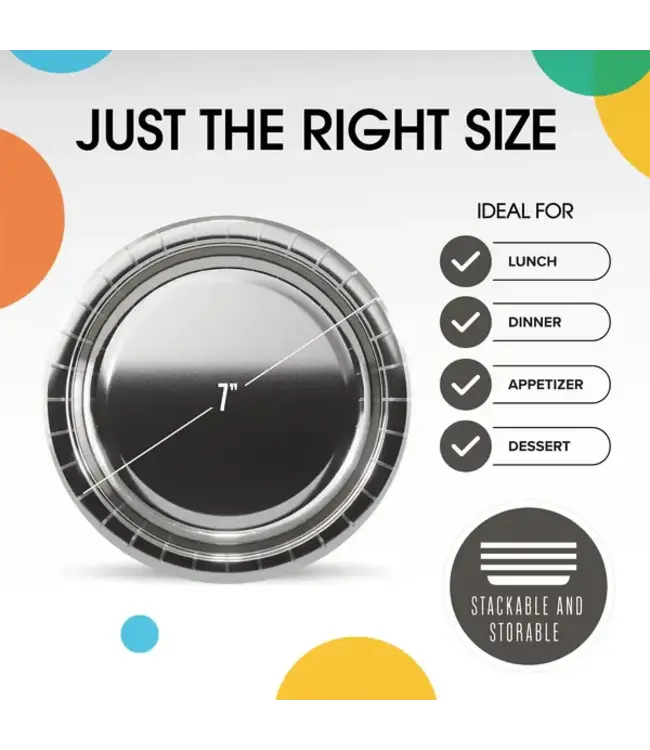 CROWN DISPLAY 7 In. Reflective Silver Paper Plates - 100 Ct.