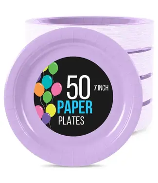 CROWN DISPLAY 7 In. Lavender Paper Plates - 50 Ct.