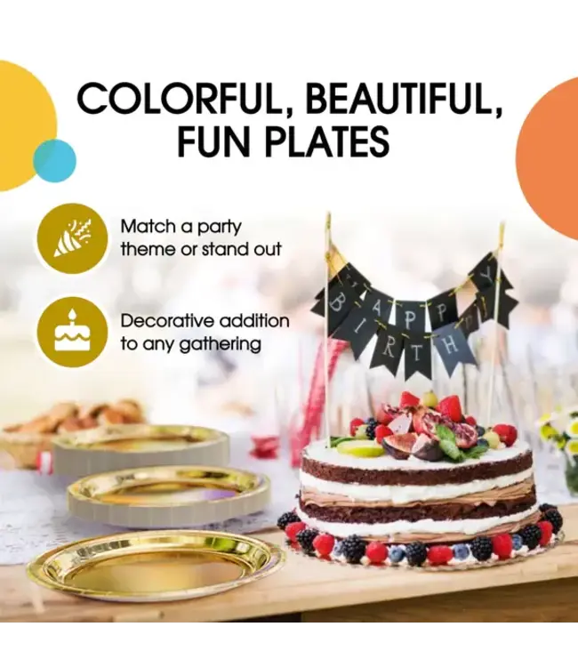 CROWN DISPLAY 7 In. Reflective Gold Paper Plates - 50 Ct.