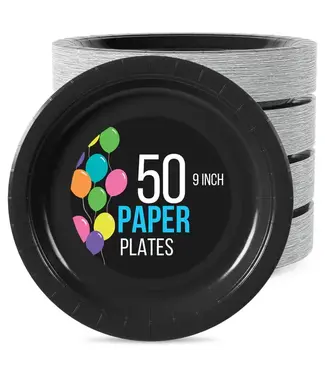 CROWN DISPLAY 9 In. Black Paper Plates - 50 Ct.