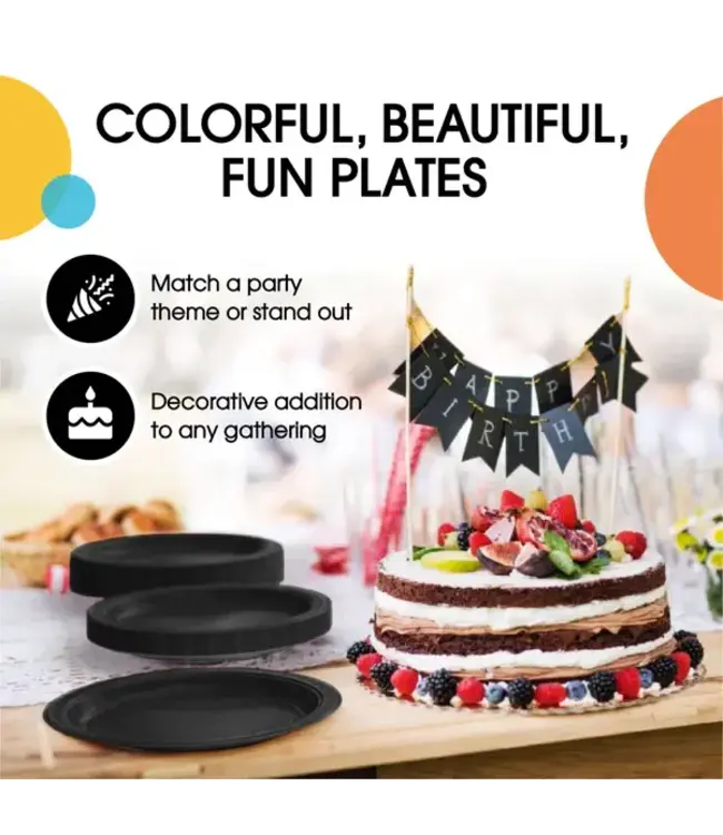 CROWN DISPLAY 9 In. Black Paper Plates - 50 Ct.