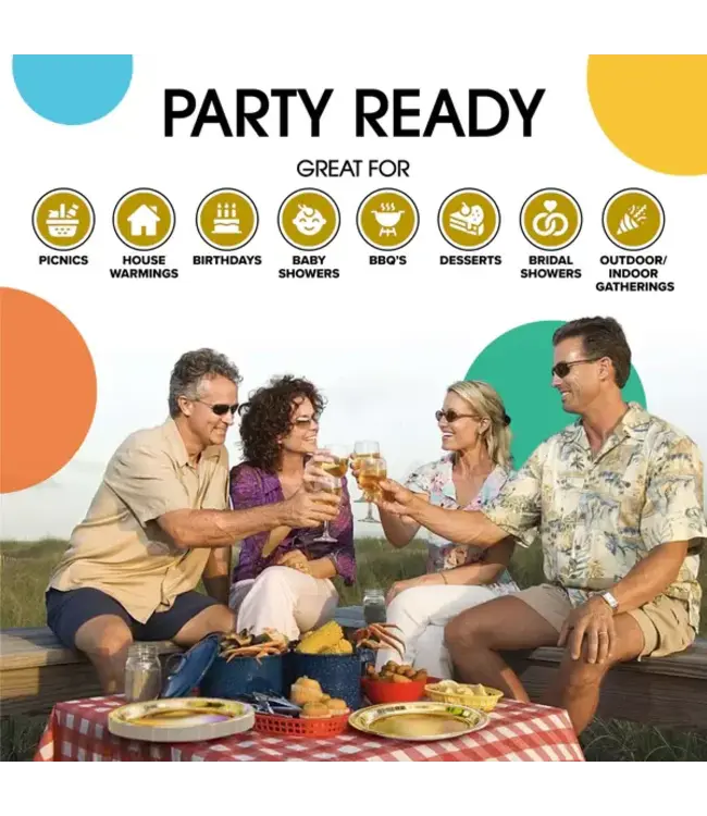 CROWN DISPLAY 9 In. Reflective Gold Paper Plates - 50 Ct.