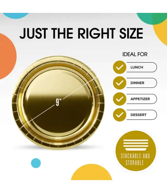 CROWN DISPLAY 9 In. Reflective Gold Paper Plates - 50 Ct.