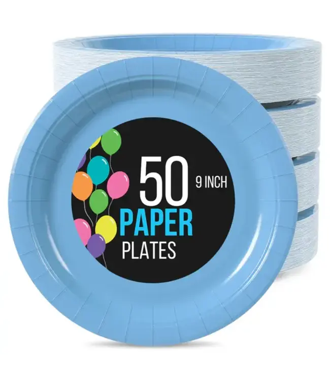 CROWN DISPLAY 9 In. Light Blue Paper Plates - 50 Ct.